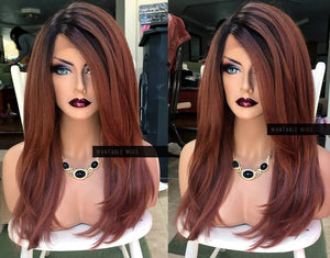 Auburn Lace Front Wig HUMAN HAIR Blend