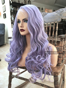 Pastel Purple Wig LACE FRONT Long & Curly Lavender Cosplay Wig