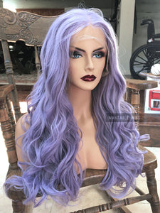 Pastel Purple Wig LACE FRONT Long & Curly Lavender Cosplay Wig