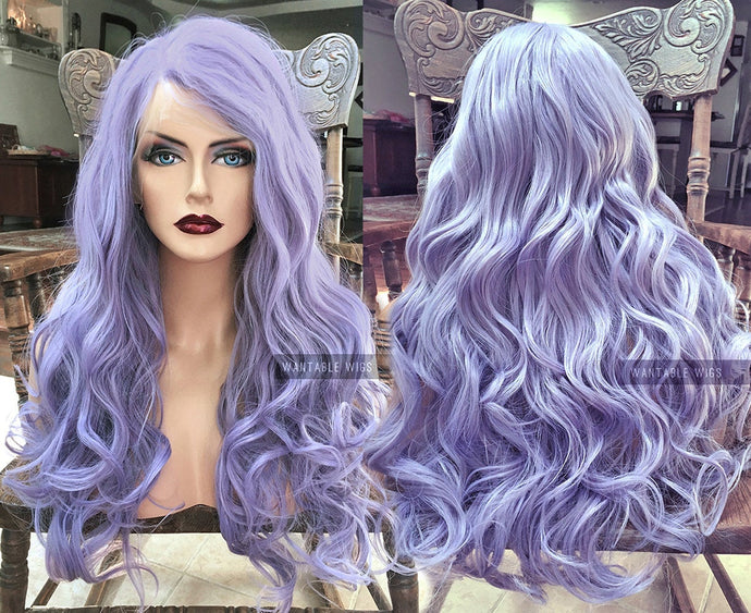 Pastel Purple Wig LACE FRONT Long & Curly Lavender Cosplay Wig